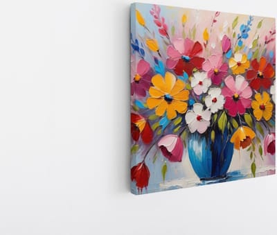 Saammp Canvas Schilderij - Gekleurde bloemen in vaas - Abstract - 20x20 - Foto op canvas - Wanddecoratie - Muurdecoratie Woonkamer - Kantoor Decoratie
