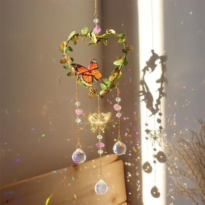 Nieuwe Klimop Slingervormige Vlinder Kristal Windgong Ster Maan Hangende Regenboog Vanger Dromenvanger Huis Tuin Decoratie Windgongen