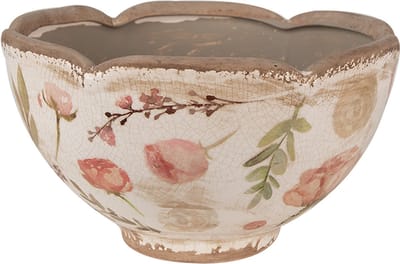 Keramiek Bloempot voor Binnen – Roze Bloemen – Rustieke Pot – Ø 21 cm – Bloemenmotief