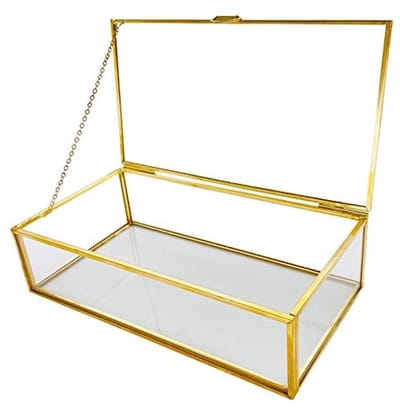 Vintage Gouden Glas Sieraden Organizer met Deksel - Decoratieve Doos voor Aandenken en Collectibles