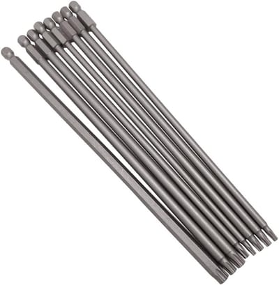 Set van 8 lange Torx schroevendraaier bits van 200mm, magnetische 1/4 inch hex shank, S2 staal, geschikt voor elektrische schroevendraaiers, T8-T40