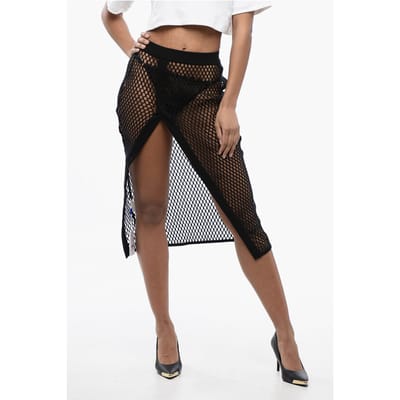 Midi-rok met hoge taille en mesh-design in zwart