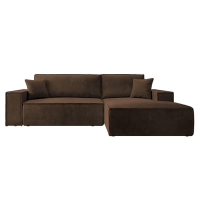 Selsey - Farese - Hoekbank met slaapfunctie - met beddengoedcontainer - L-vormig - Corduroy - Rechterkant - Bruin