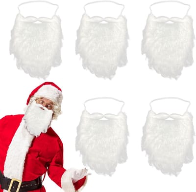 5 Stuks Witte Kunstmatige Baard en Snor voor Kerstman Kostuum Accessoires - Perfect voor Feestdagen en Cosplay