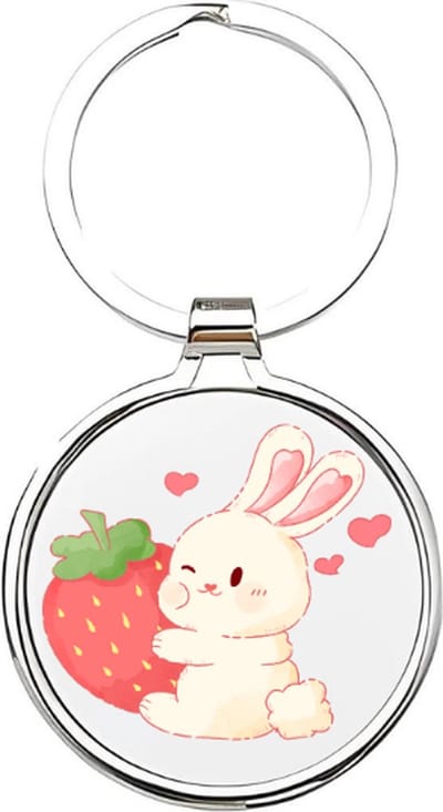 Akyol - Konijnen Sleutelhanger - konijn - dierenliefhebbers - bunny - pasen - konijntje - boerderijdier - knaagdier - hamster - paasdagen - dieren sleutelhanger - wit konijntje - cadeau voor een dierenliefhebber - aardbei - 4 x 7,5 CM