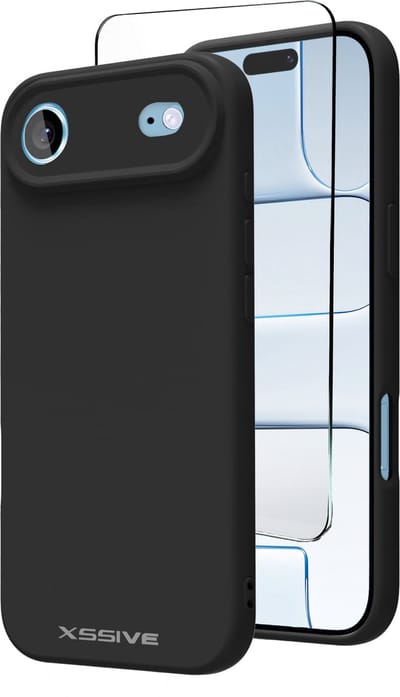 Hoesje + Screenprotector geschikt voor iPhone Air - Siliconen Hoesje met Beschermglas - Zwart