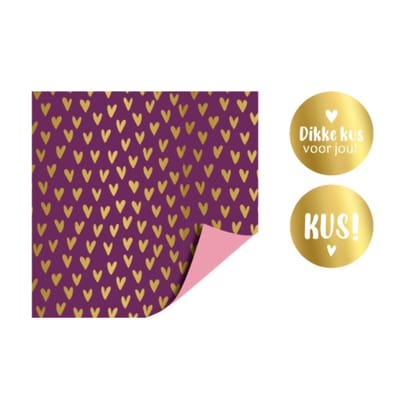 3m Cadeaupapier met 8 stickers - valentijn - liefde - valentijnspakket