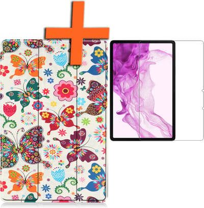 Hoesje - Geschikt voor Samsung Galaxy Tab S8 - Met Screenprotector - Trifold Bookcase - Hard Cover - Hardcover Book Case - Tablet Hoes - Vlinders