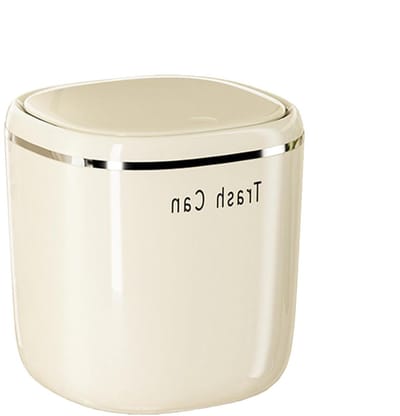 Afvalemmer met deksel - Prullenbak organizer - Ruimtes netjes houden - Drukdeksel mechanisme - 15 cm hoog - Beige