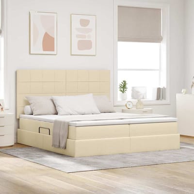 vidaXL - LED - opbergbed - met - matras - Crème - 180 - x - 200 - cm - Stof
