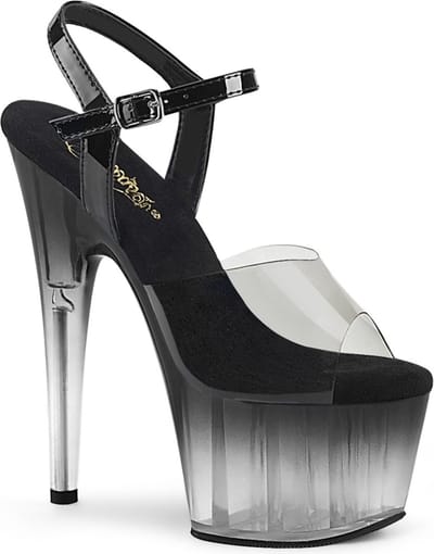 Pleaser - ADORE-708T-2 Sandaal met enkelband, Paaldans schoenen - Paaldans schoenen - 41 Shoes - Zwart/Transparant