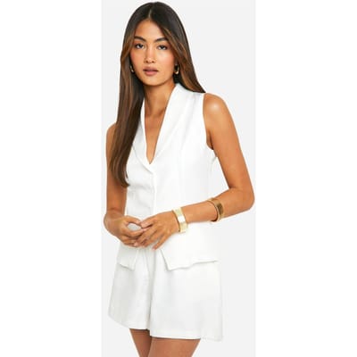 boohoo Dames Split Hem Longline Vest met gespleten zoom | Ivory | Maat: 12