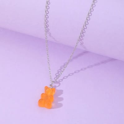 Gummy Bear Ketting Oranje aan Zilverkleurig Koord - Gummy Beer BFF Ketting voor Jongens & Meisjes - 45cm + 5cm verstelbaar - Pax Amare