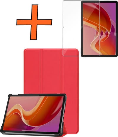 Hoesje - Geschikt voor Lenovo Tab M11 (11 inch) - Met Screenprotector - Trifold Bookcase - Hard Cover - Hardcover Book Case - Tablet Hoes - Rood