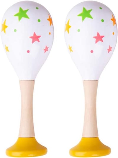 Houten Maracas - Muziek Speelgoed - Ontdekken Geluid - Perfect Formaat - 4.5 x 13.3 cm - Vrolijk Gekleurd
