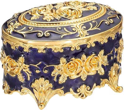 Vintage Metalen Sieradenbox - Ovalen Organizer voor Ringen, Oorbellen en Kettingen - Perfect als Cadeau voor Verjaardagen en Bruiloften, Ideaal voor Thuisdecoratie en Vrouwen