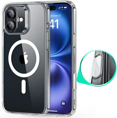 ESR Classic Hybrid HaloLock Hoesje Geschikt voor Apple iPhone 16 | Compatibel met MagSafe / Qi2 en HaloLock | Back Cover met Magneet | Cameraregelaar Control Knop | Transparant