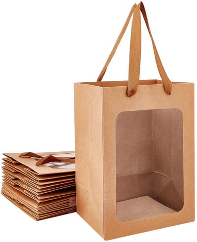 Dailygoods- GFT Zakken Papier 10 Stuks - 140 Liter - Met Venster - 25x18x13cm - Perfect voor Feestgunsten - Voedsel Opslag - Cadeauzakken