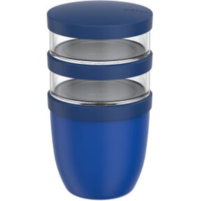 Mepal Lunchpot 3-delig Ellipse - 500 + 200 + 200 ml - Met 2 compartimenten - Yoghurtbeker en Muesli beker to go - Geschikt voor vriezer. magnetron en vaatwasser - Vivid blue