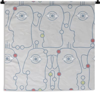 Wandkleed - Wanddoek - Line Art - Gezicht - Patroon - 90x90 cm - Wandtapijt