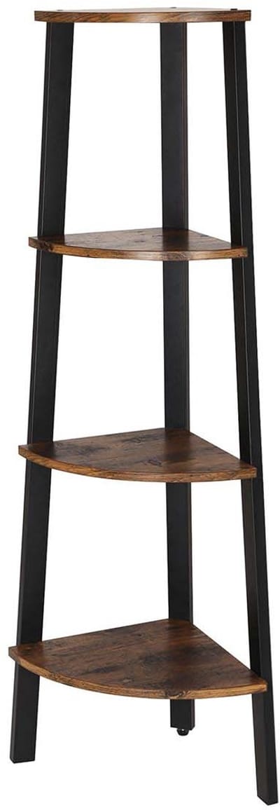 Hoekplank - Ladderplank - Vintage Bruin-Zwart - Spaanplaat - Staal - 34cm x 125cm x 34cm - Woondecoratie - Opbergoplossing - Multifunctioneel meubilair