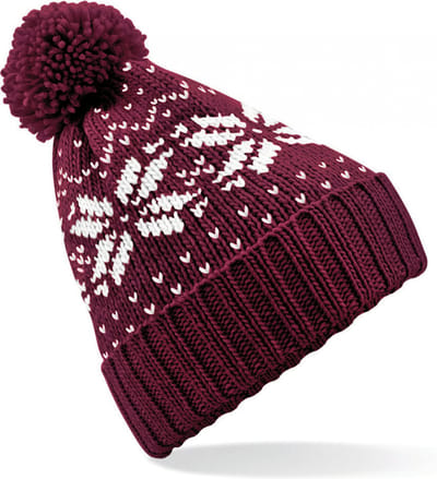 Beechfield Fair Isle Snowstar Beanie Burgundy/White