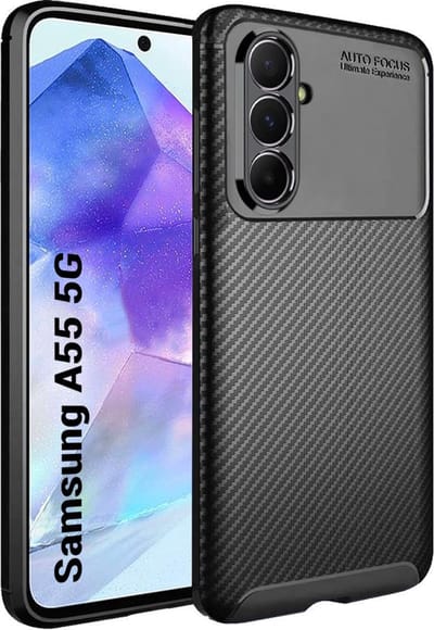 Techsuit Carbon Fiber Silicone Back Cover Hoesje geschikt voor Samsung Galaxy A55 - Zwart
