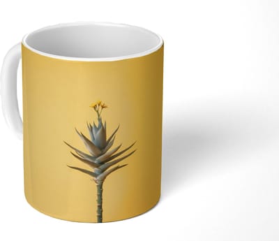 Mok - Koffiemok - Plant - Minimalistisch - Bloem - Geel - Mokken - 350 ML - Beker - Koffiemokken - Theemok