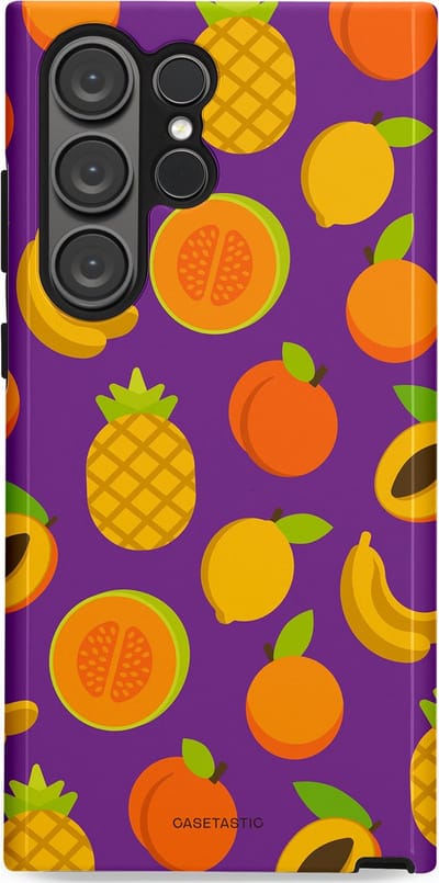 Casetastic Hoesje Geschikt voor Samsung S23 Ultra - Stijlvolle Beschermende Duo-layer Case - Tropisch Fruit Feest