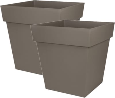 EDA Bloempot Toscane vierkant - 2x stuks - kunststof - taupe - L32 x B32 x H32 cm - 22 liter - Bloempotten/plantenpotten