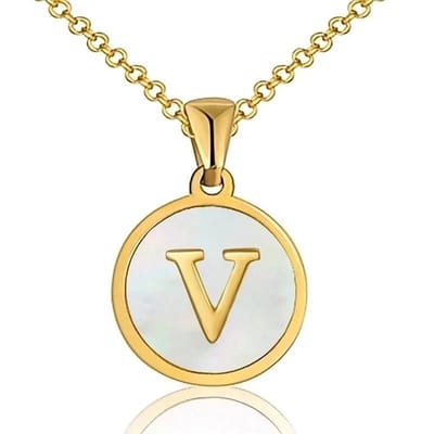 Aramat Jewels | Halskettingen | Unieke Initiaal Ketting - Schelp Goudkleurig 45cm | V | |1,5mm | Staal | Volwassenen | Verkleurd niet