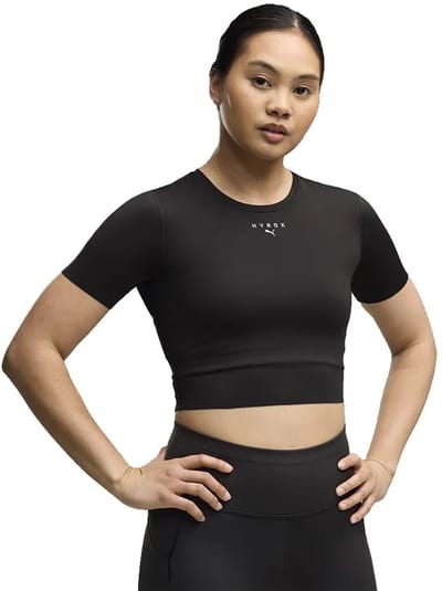 Puma X Hyrox Pwrmode Cropped T-shirt Met Korte Mouwen Zwart XS Vrouw