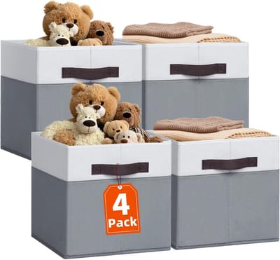 Opbergdozen Set - Opbergbakken Vouwbaar - Huis Opruimen - Met Dubbele Handgrepen - 4 Stuks 13 Inch - Wit Grijs