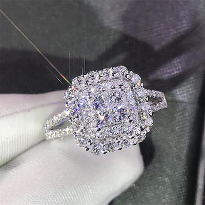 Huitan Prachtige Vierkante Vorm Damesring Vol Bling Iced Out Micro Pave Kristal Zirconium Schitterende Bruidsring Trouw Verlovingsring 7&SILVER PLATED black