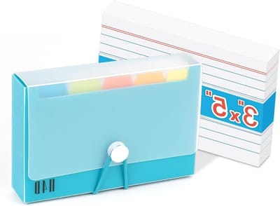 Indexkaarthouder met kaarten - Notitiehouder organizer - Kaarten organiseren - Scheurvast polymateriaal - 3x5 inch formaat - Groenblauw
