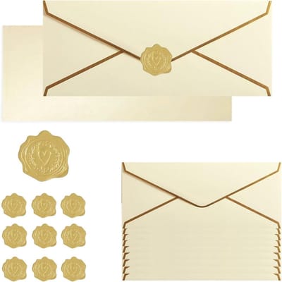 Uitnodigingsenveloppen - Zakelijke enveloppen - Chique correspondentie - Gouden rand design - 241 x 105 cm - Beige