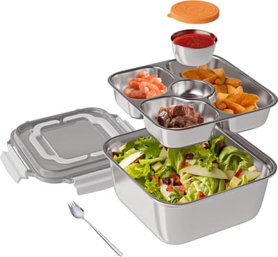 La'Moussawi ® Roestvrijstalen Lunchbox Met Lekvrije Compartimenten Voor Volwassenen En Kinderen, Ideaal Voor Picknicks En Werk