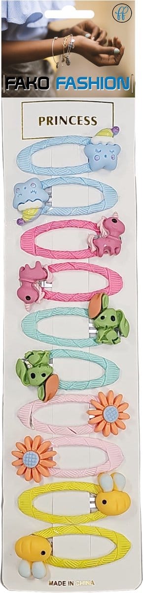Fako Fashion - 10 Haarspeldjes Op Kaart - Haarclips Voor Meisjes - 10 Stuks - Dieren & Bloemetjes