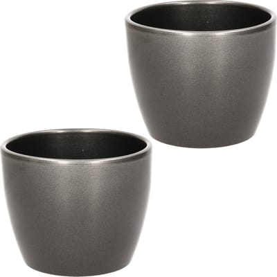 Floran Bloempot/plantenpot Boule - 2x - zilver - keramiek - 10 x 12 cm