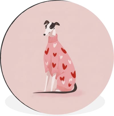 WallCircle - Wandcirkel - Muurcirkel - Hond - Hartjes - Roze - Aluminium - Dibond - 30x30 cm - Binnen en Buiten