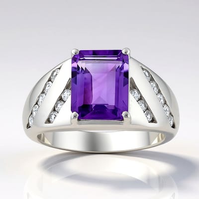 Cavill - 925 Sterling Zilver Ring - 1,726 ct Amethist & 2,146 ct Totaal - Moderne Paarse Sieraden met Zirkonen