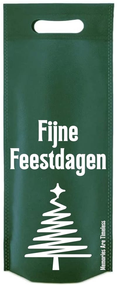 Groene Kerst Cadeautas voor Wijn | Non Woven Wijntas | Kerstboom & Tekst