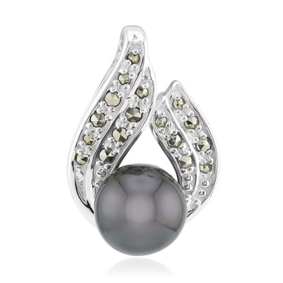 Cavill - Zilveren Hanger - 925 Sterling Zilver - 8 mm Tahiti Parel - 0,148 ct Marcasiet Pavé - Elegante Ronde Parel Sieraden Dames