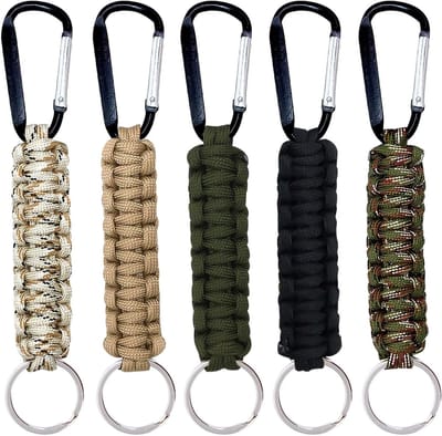 5 Stuks Outdoor Karabijnhaak Clips voor Sleutelhanger, Snelle Bevestiging voor Rugzak en Klimuitrusting, Nylon Touw en Woven Sleutelhanger Ring, Unisex en Ideaal voor Noodsituaties