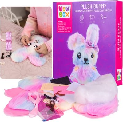 WOW Box - Creatief pakket PLUCH KONIJN om zelf te borduren DIY, knuffel om te naaien 8+