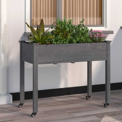 vidaXL - Plantenbak - op - wieltjes - 118x59x80 - cm - massief - vurenhout - grijs