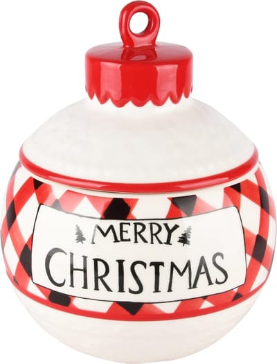 Dekoratief | Bewaarpot kerstbal 'Merry Christmas', wit/rood, keramiek, 16x16x20cm | A235852