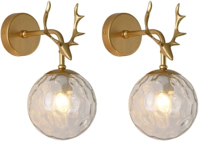 2 Stuks Wandlamp Moderne Glazen Wandlampen Creatieve Eland voor Woonkamer Slaapkamer Kinderkamer E27 Goud