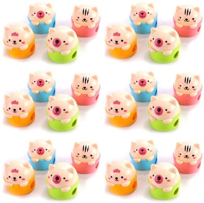 Dailygoods- Puntenslijper 24 Stuks - Dierenstijl - Dubbele Gaten - Geschikt voor Potloden - ABS-Kunststof - Afmetingen 4,5 cm - Slijper