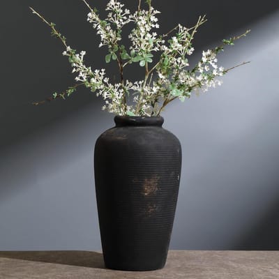 Grote Zwarte Keramische Vaasje voor Bloemen, Decoratieve Vaas voor Huiskamer, Keuken en Slaapkamer, Landelijke Vintage Stijl voor Thuisdecoratie, 28 cm